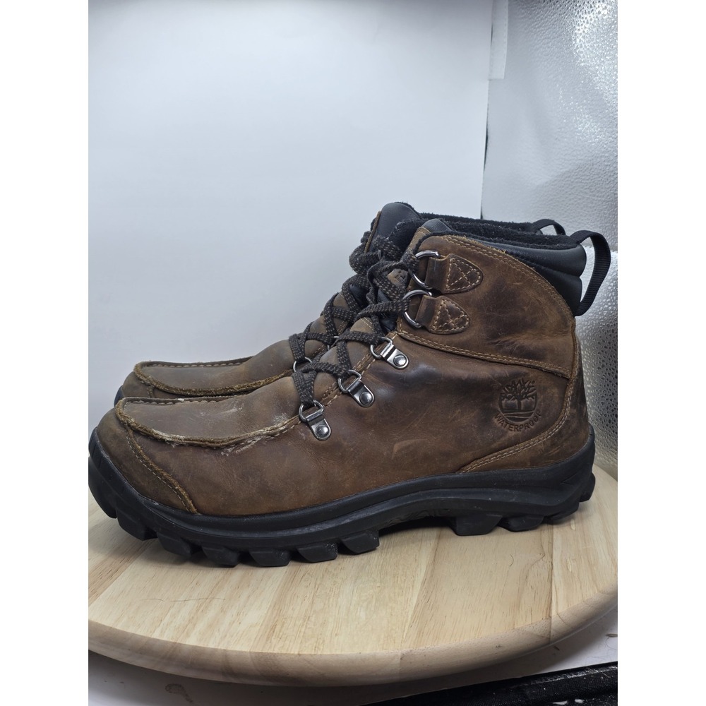 Mens Size 9- Timberland Chillberg Brown Nubuck Leather 6-Eye Moc Toe Boots 9711R